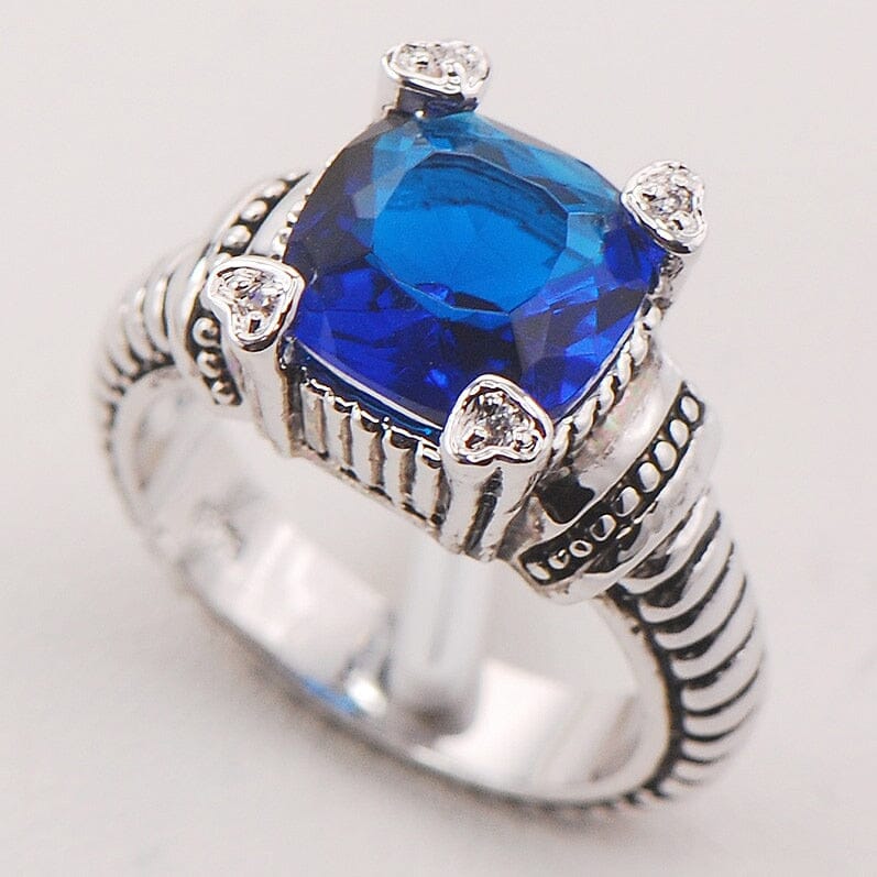 Four Hearts on Sapphire Blue CZ Ring - 925 Sterling SilverRing6