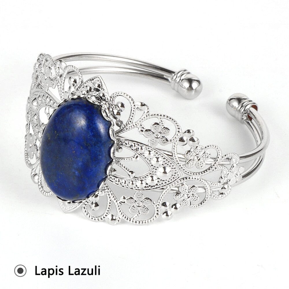 Coffee Onyx Labradorite Oval Gemstone Open BangleBraceletLapis Lazuli