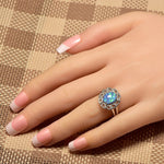 Quality Fancy Blue Fire Opal White Crystal Ring - 925 Sterling SilverRing