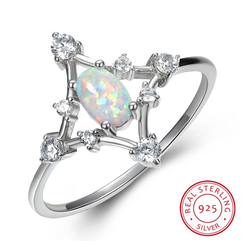 Unique Diamond Design White Fire Opal Ring - 925 Sterling SilverRing6