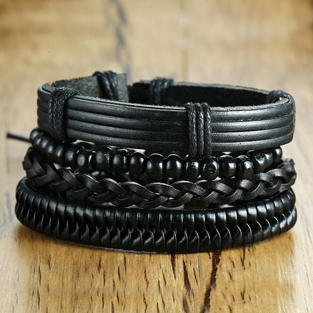4Pcs/Set Braided Wrap Leather Bracelets for MenBraceletSet 4