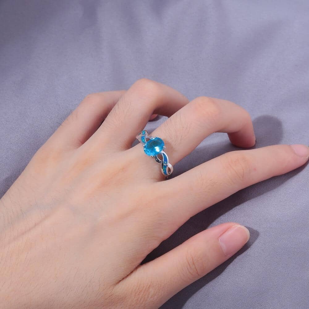 Round Blue and Pink Fire Opal RingRing