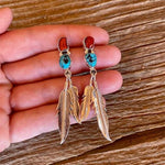 Turquoise Hanging Long Double Feather EarringsEarrings