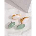 Trendy Elegant Green Aventurine White Agate Clip Stainless Steel EarringsEarrings