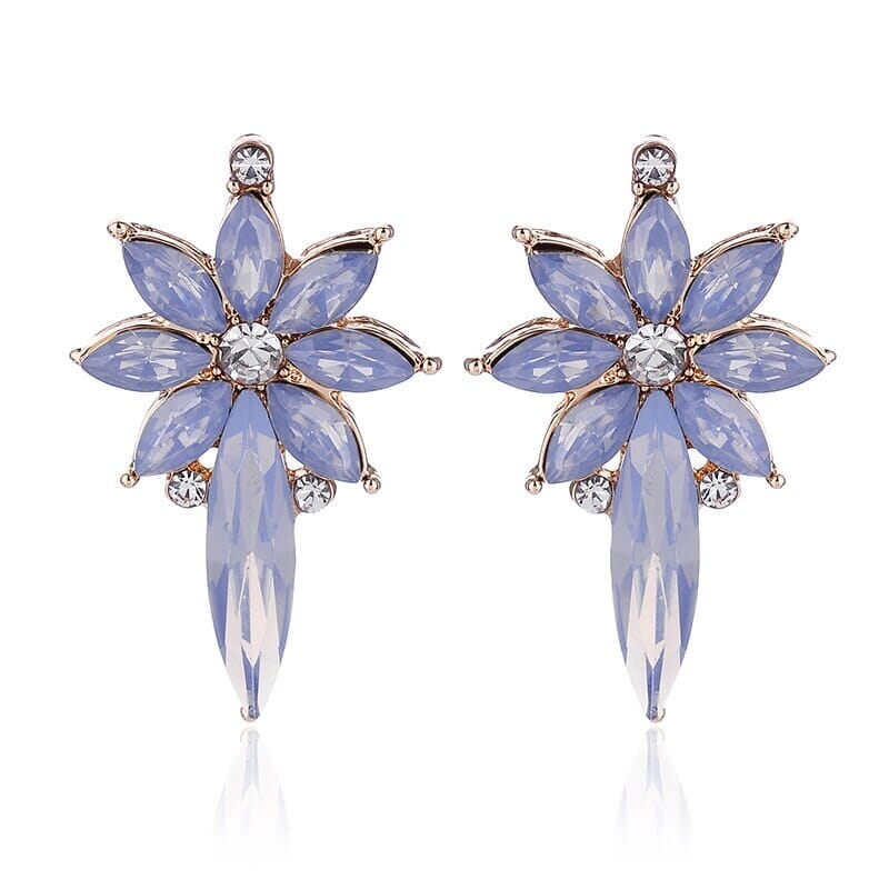 Colorful Crystal Stone Flower Piercing Stud Earringsopal light blue