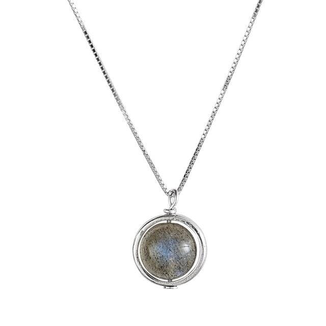 Round Moonstone Bead Pendant Necklace - 925 Sterling SilverNecklace