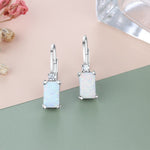 Rectangular Created White Fire Opal Hoop Earrings - 925 Sterling SilverEarrings