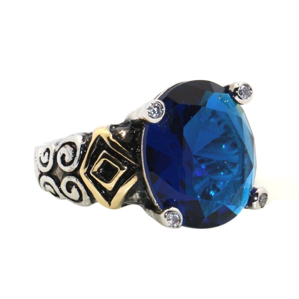 Fancy Blue Crystal Sapphire Ring - 925 Sterling SilverRing