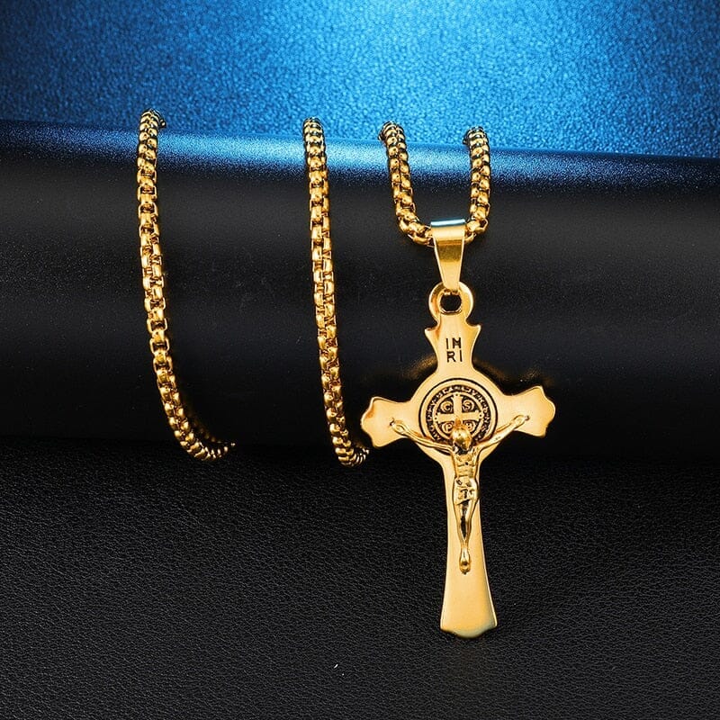 INRI Jesus Cross WWJD Stainless Steel NecklaceNecklacegold color