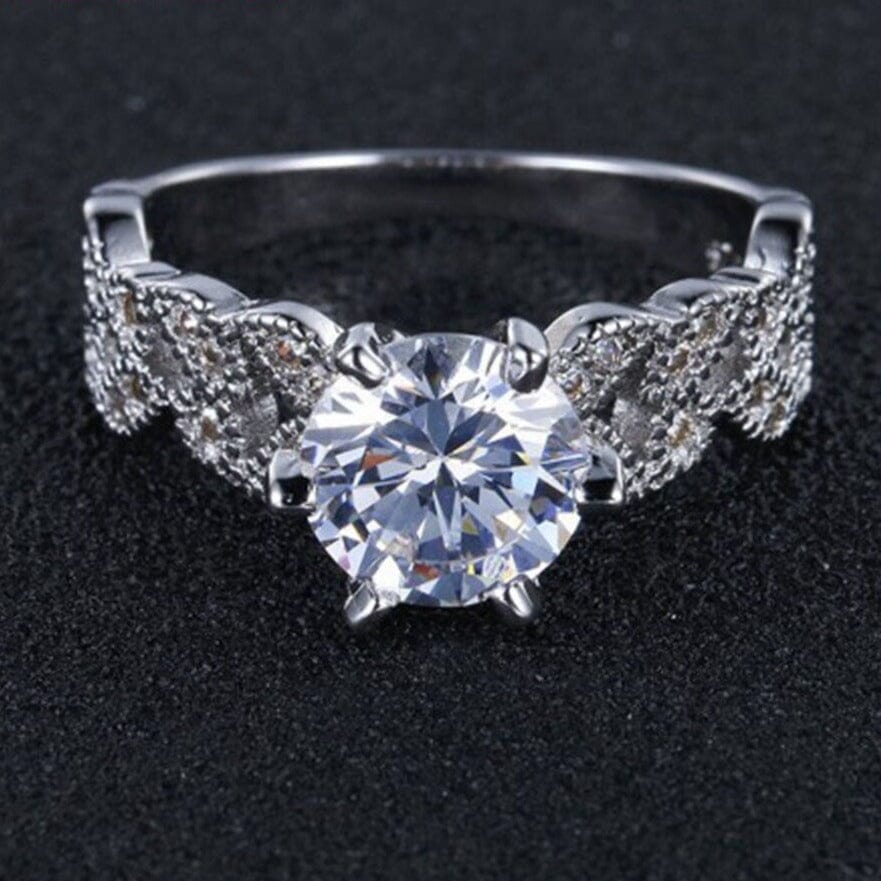 Elegant Leaves Diamond Ring - 925 Sterling SilverRing