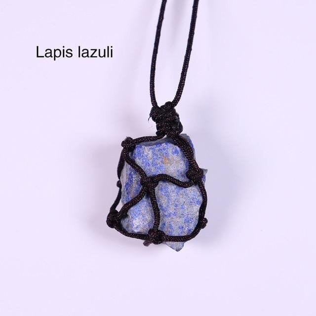 Natural Raw Crystal Reiki Weave Rope NecklaceNecklaceLapis lazuli