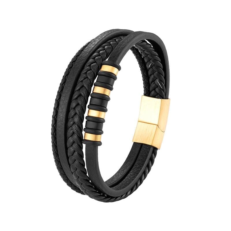 WWJD Fashion Classic Black Woven Leather Inlaid Cross Magnetic BraceletBraceletA14623-gold