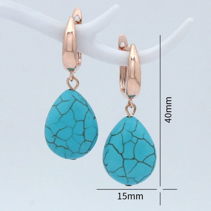 Water Drop Synthetic Turquoise Dangle Earrings - 585 Rose GoldEarrings