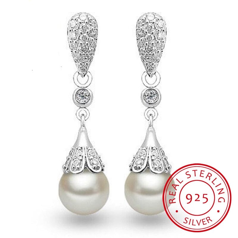 Elegant Party Freshwater Pearl Dangle Earrings - 925 Sterling SilverEarrings