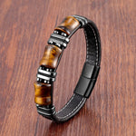 Natural Tiger Eye Stone Bracelet in Black Leather Rope ChainBracelet