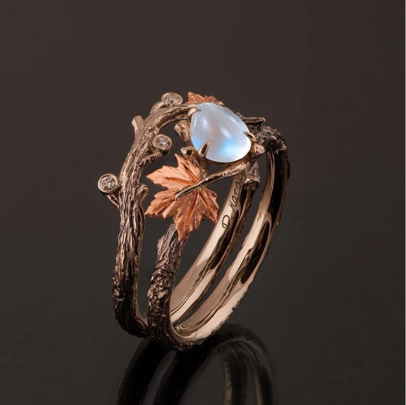 Antique Gold Twig Maple Leaf Moonstone RingRing