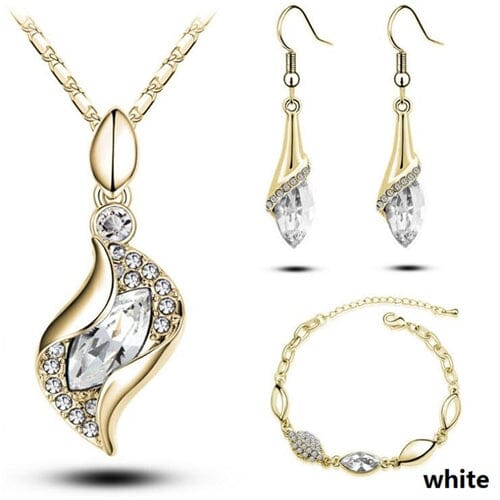 Elegant Party Crystals Jewelry SetJewelry SetGold White