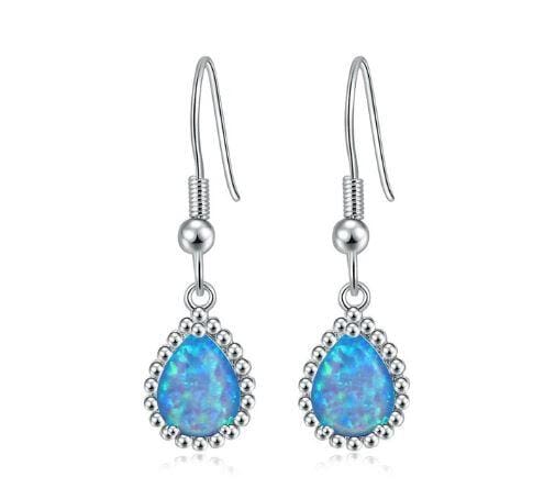 Teardrop White & Blue Fire Opal Dangling EarringsEarringsOH2255