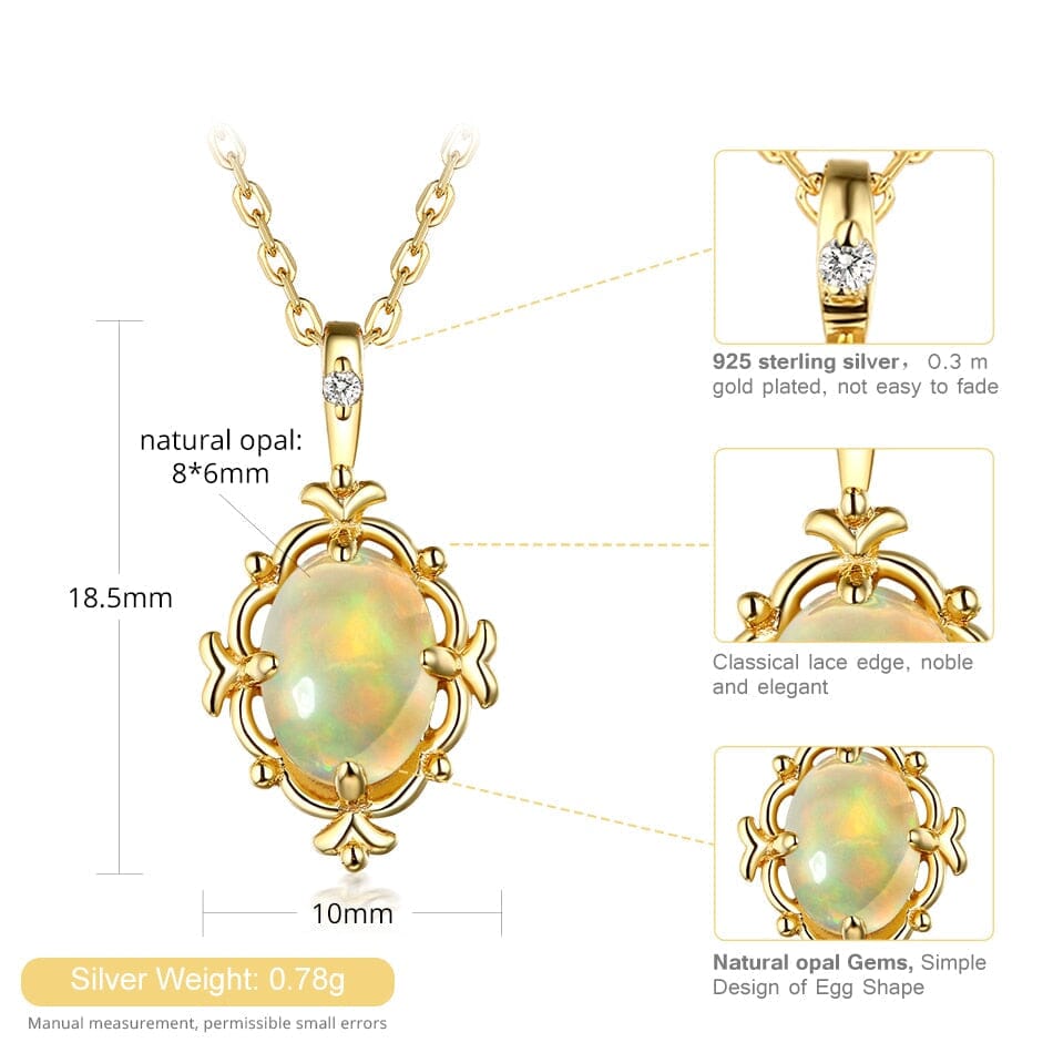 Luxury Natural Opal Rose Quartz Pendant Charm Necklace - 925 Sterling SilverNecklace
