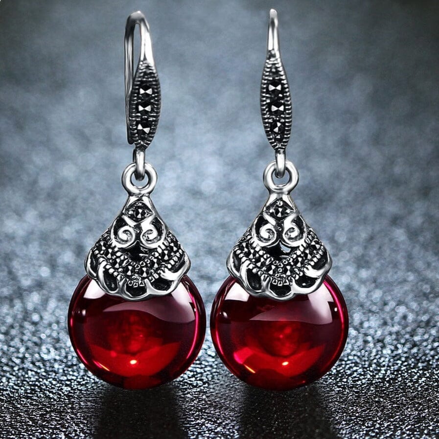 Lovely Retro Ruby Earrings - 925 Sterling SilverEarrings