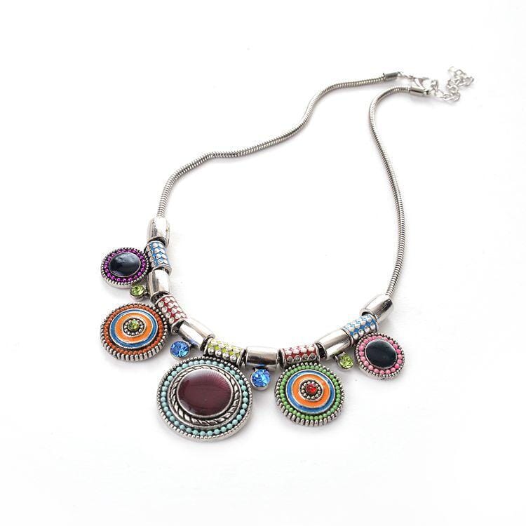 Ethnic Collares Vintage Colorful Bead Pendant Statement NecklaceNecklaceMulti