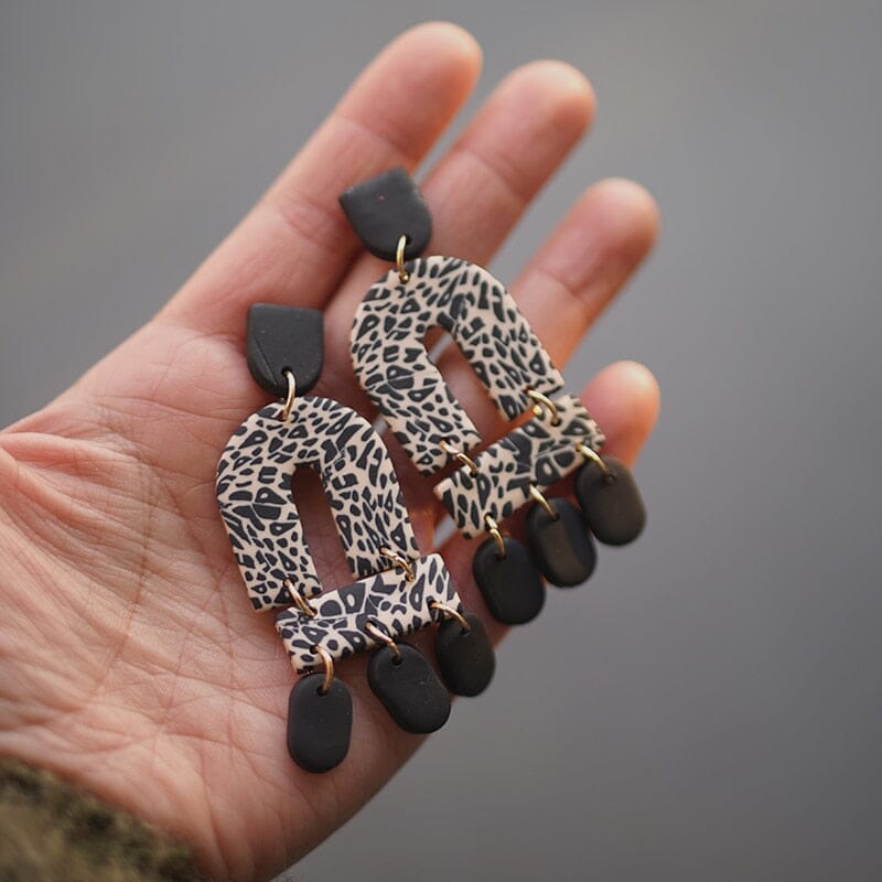 Leopard Pattern Multi Shapes Trendy Polymer Clay EarringsEarrings
