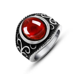 Vintage Mayan Inlaid Ruby Corundum Steel Ring for MenRing7