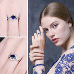 Statement Halo Blue Sapphire Ring - 925 Sterling SilverRing