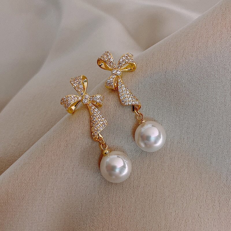 Luxury Charm Bows Pearl Dangle EarringsEarrings