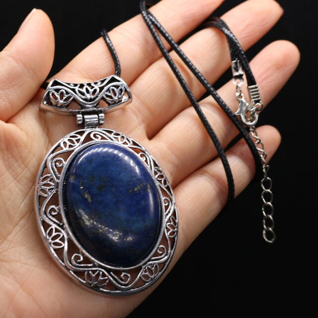 Natural Stone Oval Shape Pendant NecklaceHealing CrystalsLapis Lazuli