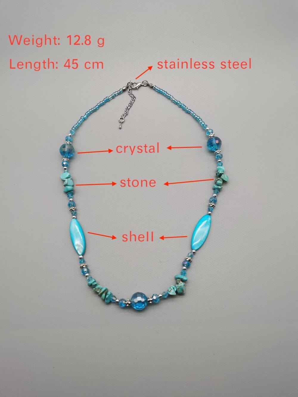 Stainless Steel Natural Pure Stone Crystal Puka Shell NecklaceNecklace