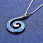 Ocean Blue White Fire Opal Conch Pendant Wave Necklace - 925 Sterling SilverNecklace
