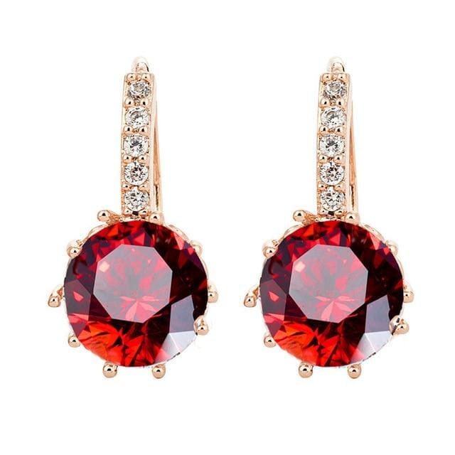 Luxury Flower Charm Assorted Crystals Ear Stud EarringsEarringsGold - Red