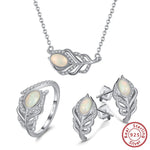 Feather Design Natural Opal Jewelry SetJewelry Set3 Items Set (Silver)