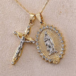 WWJD Gold Plated Jesus and Virgin Mary Crucifix NecklaceNecklace