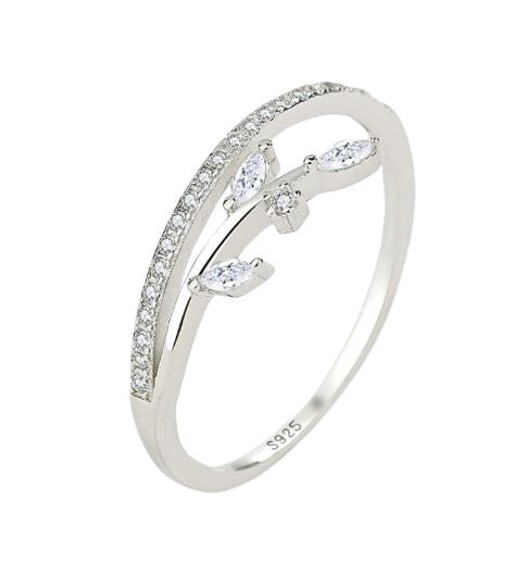 Leaves and Branches Diamond Silver RingRing6