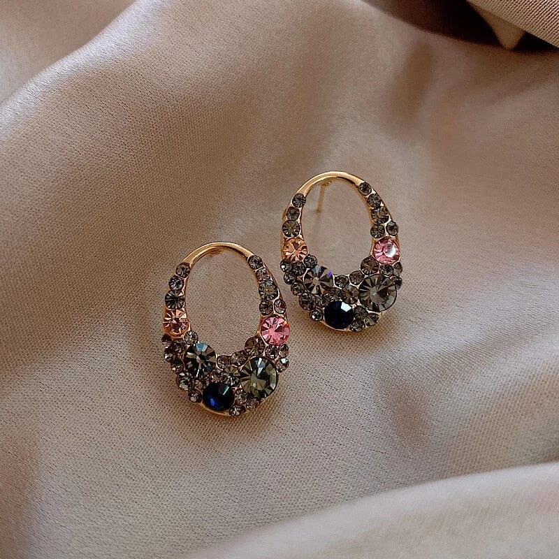 Korean Fashion Geometric Grey Crystal Stud EarringsEarrings