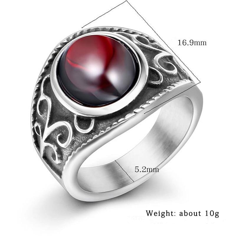 Vintage Mayan Inlaid Ruby Corundum Steel Ring for MenRing
