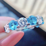 Round Cut Diamond and Aquamarine Ring - 925 Sterling SilverRing