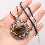 Natural Stone Round Shape Pendant NecklaceHealing CrystalTiger Eye