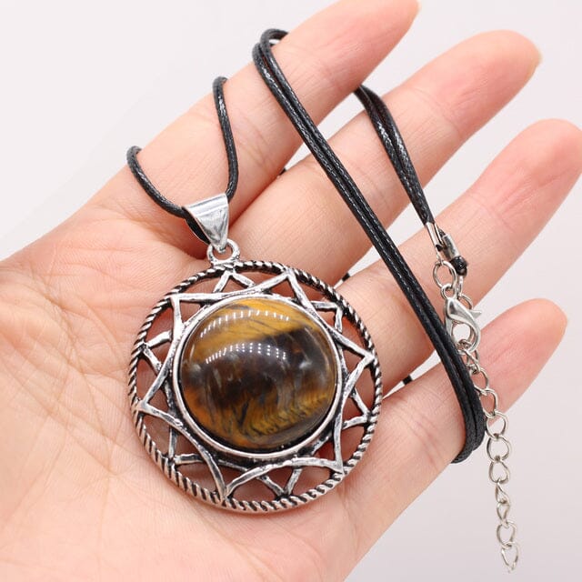 Natural Stone Round Shape Pendant NecklaceHealing CrystalTiger Eye