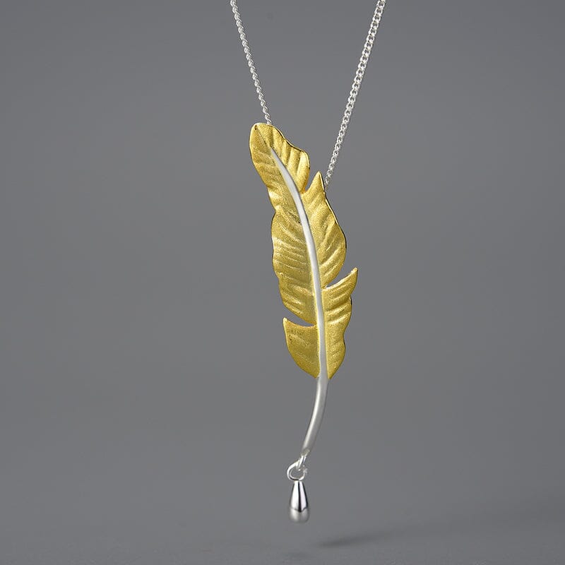 Long Goose Feather Pendant Necklace - 925 Sterling SilverNecklaceGoldPendant and Chain