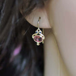 Unique Gold Color Oval Pink Simulated Tourmaline Dangle Hook EarringsEarrings