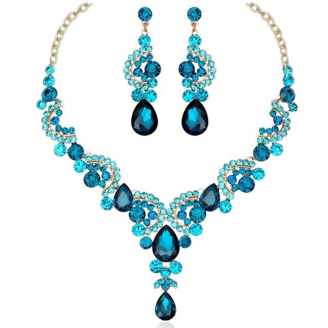 Blue Sapphire Necklace Earring SetEarrings2pcs Set Lake Blue