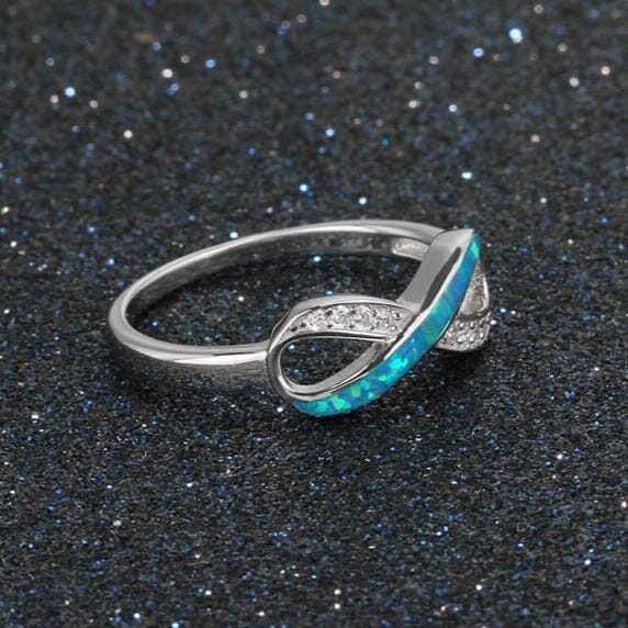 Eternity Cross Blue Opal Infinity Weave Ring - 925 Sterling SilverRing