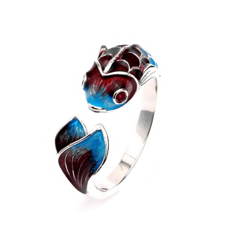 Sole Memory Colored Drip Glaze Carp Fish Good Luck Resizable RingRing