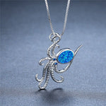 Octopus White Blue Opal Oval Stone Necklace - 925 Sterling SilverNecklaceBlue45cm