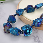 Blue Titanium Quartz Rough Nugget Crystal Necklace