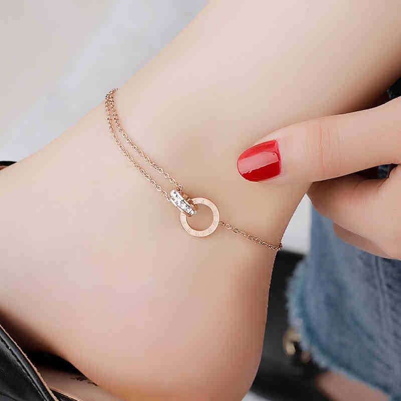 Fashion Heart With Circle Crystal Anklet Leg ChainNecklace