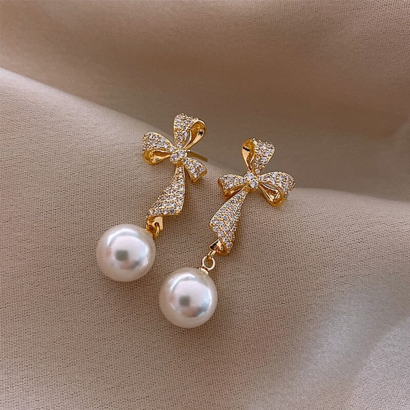 Luxury Charm Bows Pearl Dangle EarringsEarrings